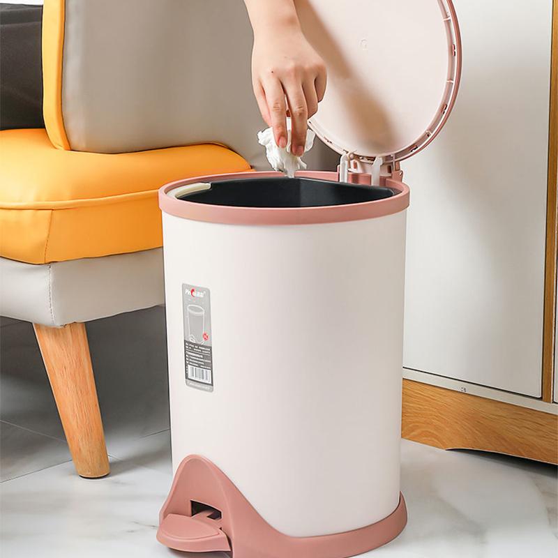 Household Trash Can with Lid Kitchen Bathroom Living Room Trash Can Air Pressure Drop Deodorant Pedal Type