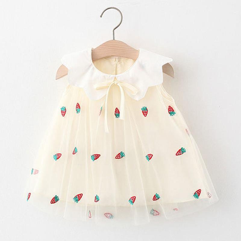 Children Dress Summer Turn-down Neck Kids Clothing  Baby Girls Clothing Strawberry Embroidery Sleeveless Dress Fruit Vest Skirt Toddler Girl