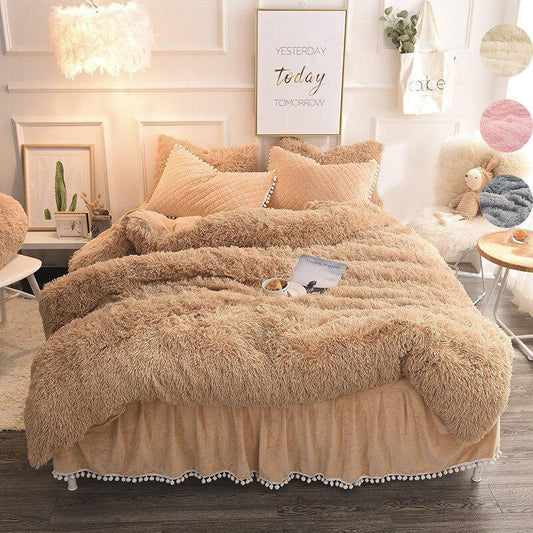 Pure Color Mink Velvet Bedding Set Super Warm Solf Winter Crystal Velvet Duvet Cove Bedclothe Pillow