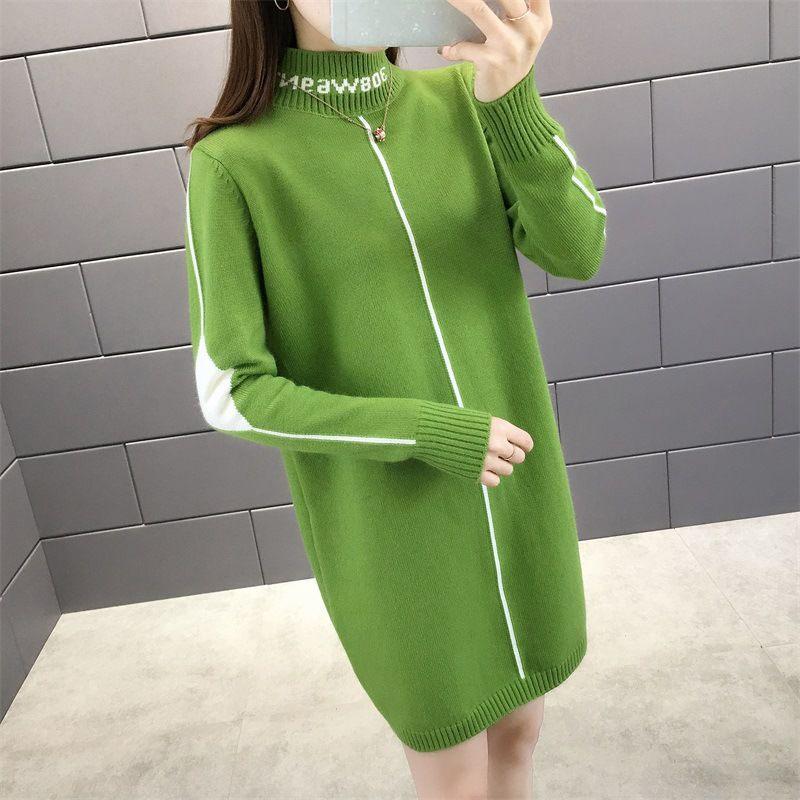 Autumn and Winter Half-high Neck Mid-length Sweater Dress Loose Casual Dress Fashion Knitted Women's Base Dress