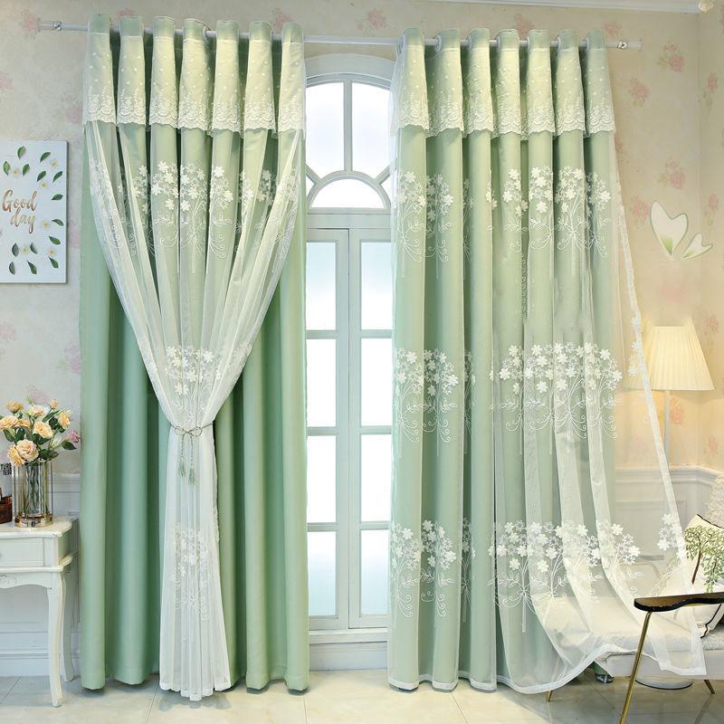 Double Curtain Gauze Curtain Full Blackout Living Room Bedroom Bay Window Dormitory High-end Net Red Finished Curtain (150×270cm)