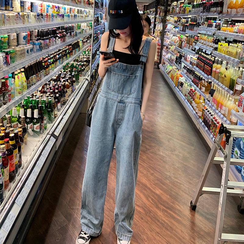 Retro Cowboy Women's Overalls Loose Trousers High Waist Students Wear Wide Leg Pants Mop Tide