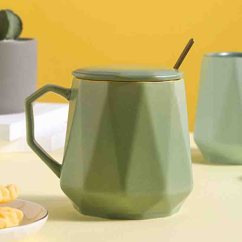 Mug with Lid Spoon Cup Ceramic Simple Nordic Ins Creative Household Personality Male and Female Students Trend Water Cup