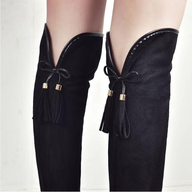 2019 Sexy Party Boots Fashion Women Over The Knee Heels Boots Stretch Flock Winter High Boots Botas