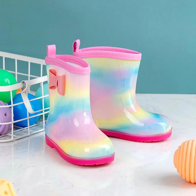 Children's Rain Shoes Water Shoes Non Slip Girls Bowknit Decoration Colorful Rain Boots Cartoon Four Seasons Rubber Rain Boots