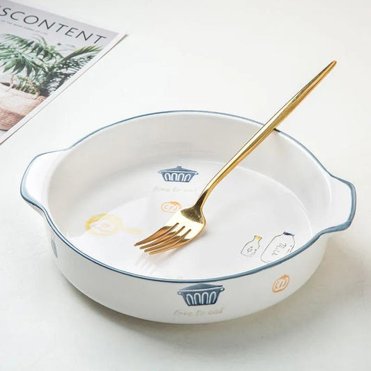 Ceramic Dishes Household Deep Dishes Tableware Dishes Baking Trays Creative Binaural Steamed Egg Discs Binaural Plates