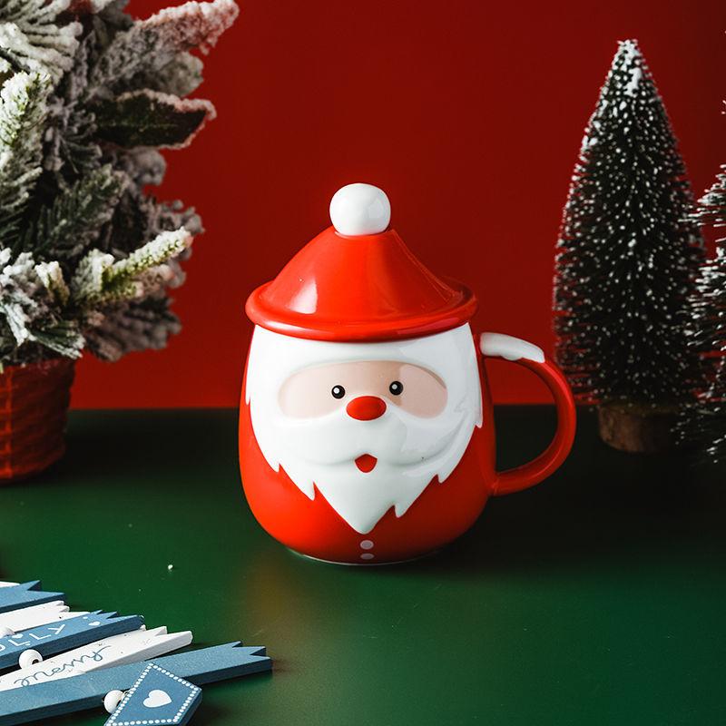 Creativity Santa Claus Ceramic Mugs with Spoon Coffee Cups Breakfast Drinking Milk Water Mugs Christmas Gift Tableware