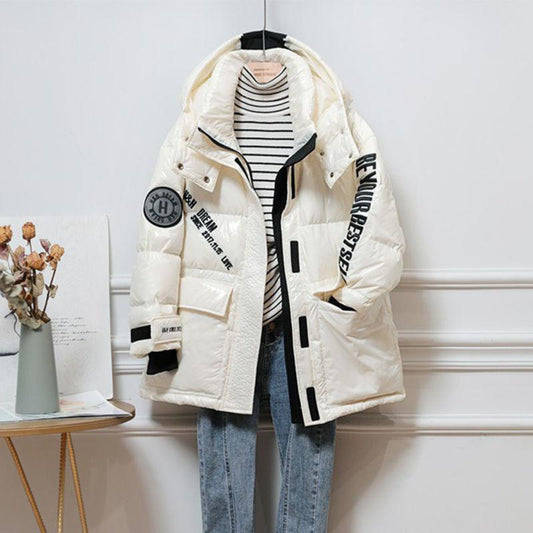 Winter Bright Leather Down Padded Jacket Winter Mid-length Fashion Loose Padded Jacket Women Oversize