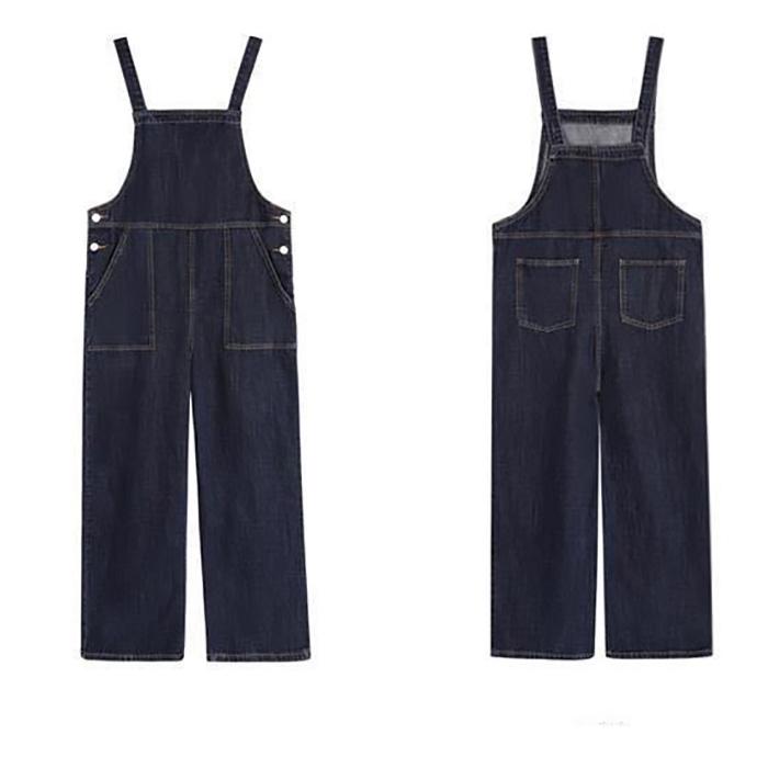 WTEMPO Summer Loose Straight Denim Jumpsuit Woman Long Romper Pants Sleeveless Overalls Jeans