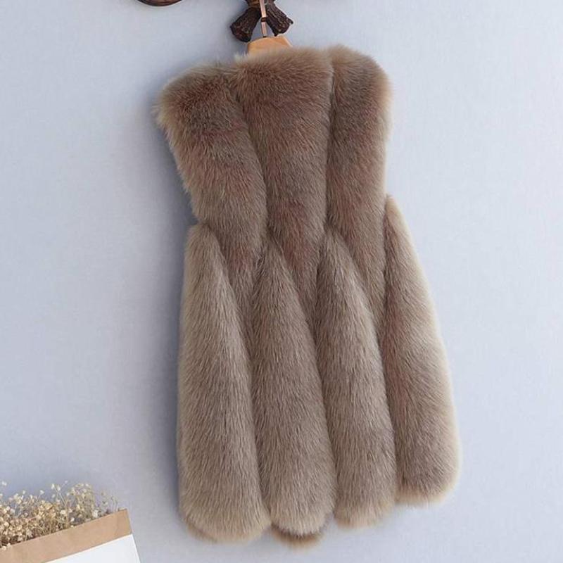 Faux Fox Fur Vest Artificial Soft Warm Fur Coat Women's Mid-length Casual V-neck Fur Coat Women's Waistcoat Temperament Rabbit Fur Vest