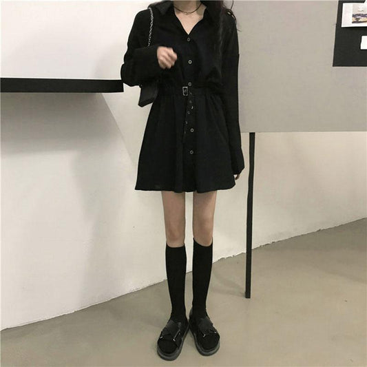 Spring and Autumn Clothing Lightly Cooked Hepburn Style Design Sense Small Black Skirt Waist Slimming Long-sleeved Dress Women