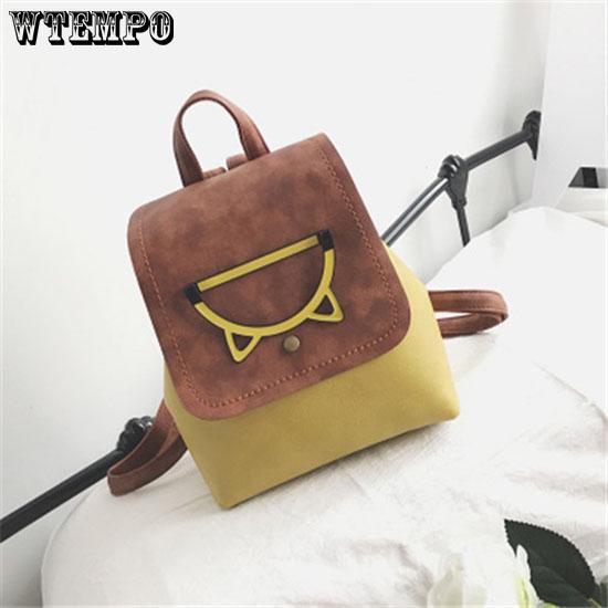 Backpack Women Solid Color PU Leather Backpack Cartoon Bag