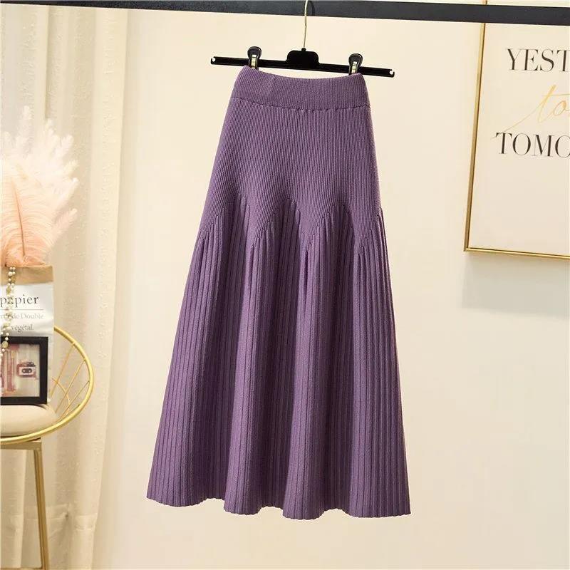 Autumn and Winter Ladies Mid-length All-match A-line Knitted Skirt Is Thin and Pleated Skirt