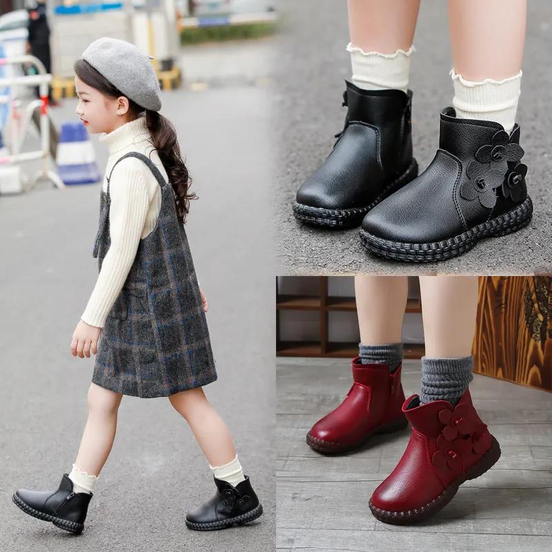 Girls Boots Winter Princess Boots Plus Velvet Children's Short Boots Girls Cotton Boots Baby Shoes