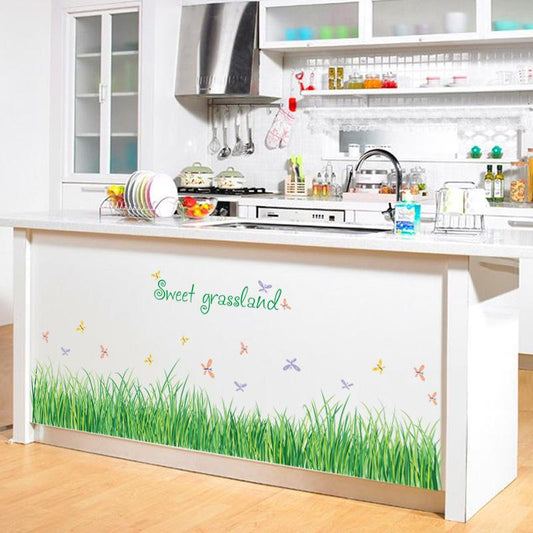 PVC Green grass butterfly baseboard bedroom porch corner removable wall sticker cartoon wallpaper