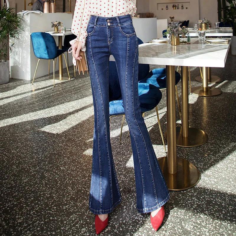 WTEMPO Summer Women Casual Ladies Flare Jeans Long Pants  Bell Bottoms Jeans Large Size S-XXXXL Denim Trousers