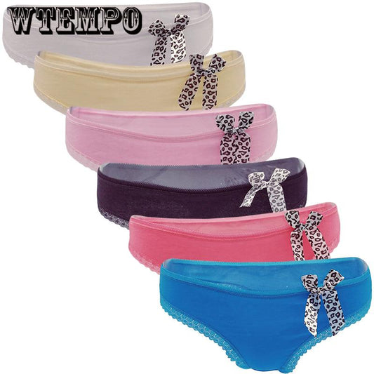 WTEMPO 6 Pcs/Lot Underwear Women Panties Cotton Briefs G-String Lingerie Soft Pants Ladies Briefs