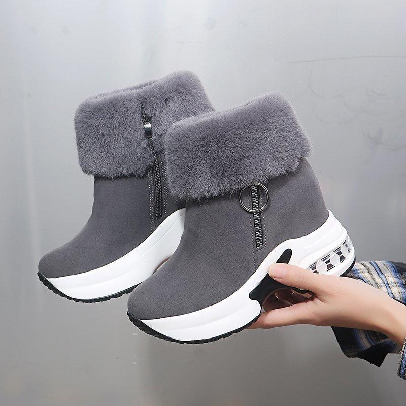 Winter Boots Women Platform Shoes Wedges Black Grey Boots Chunky Snow Booties Warm Plush Woman Ankle Boots Suede High Heels