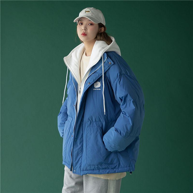 Fake Two-piece Hooded Cotton-padded Jacket Women's Tide Ins Style Winter Women Korean Version Loose Thick Bread Suit Jacket