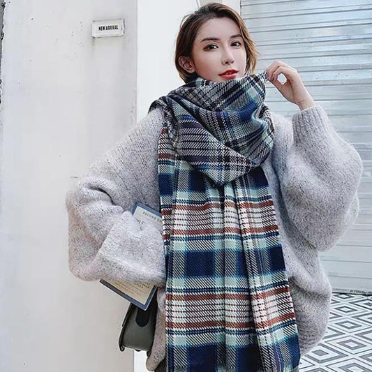 Korean Scarf Female Winter Cute Wild Plaid Shawl Thickening Girls Japanese Small Fresh and Warm