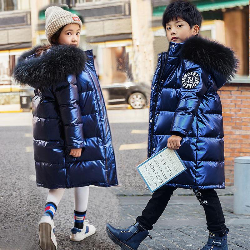 Girls Winter Warm White Duck Down Jackets for Boys Waterproof Clothes Fur Hooded Coats for Kids