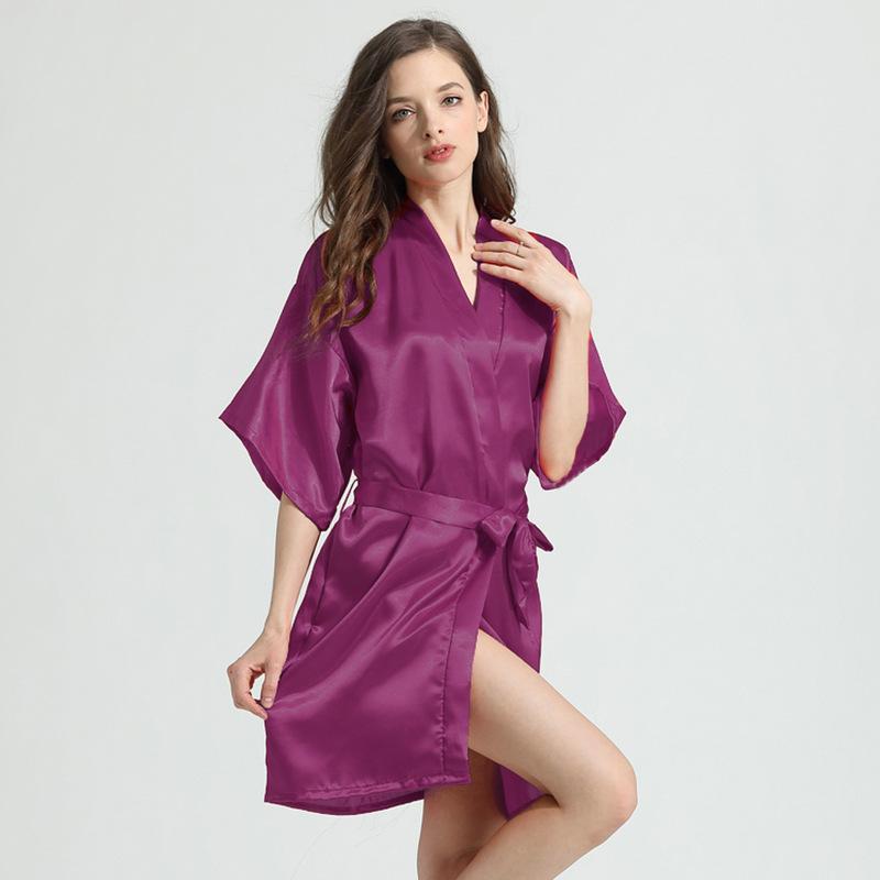 Spring and Autumn Sexy Bathrobe Nightgown Summer Simulation Silk Thin Silk Pajamas