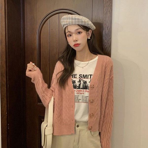 Autumn and Winter Retro Loose V-neck Wild Thin Knit Cardigan Jacket Sweater Coat Women