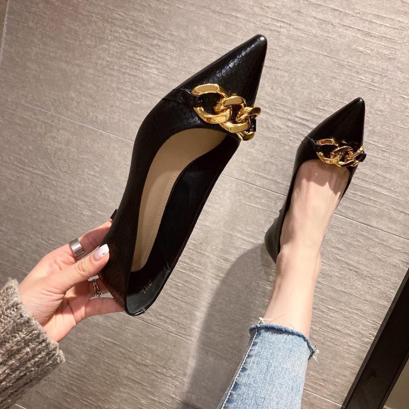 Spring and Autumn All-match Stiletto Metal Buckle Shallow High Heels Pointed Toe Stiletto High Heels Women's Shoes