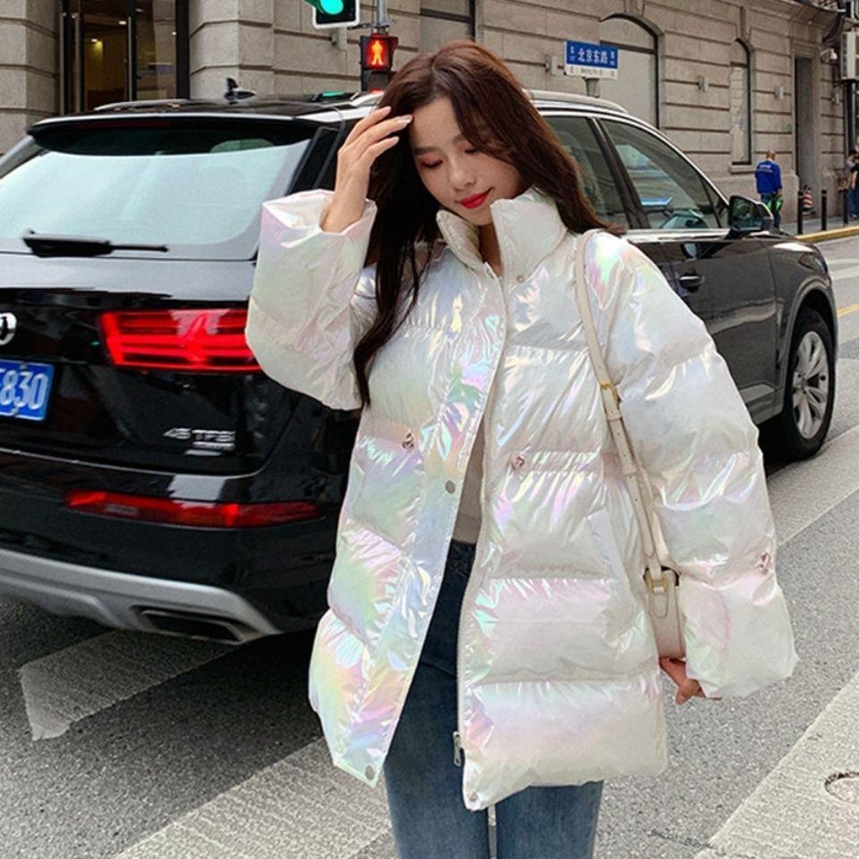 Bright Face Colorful Down Jacket Women White Duck Down Autumn and Winter Loose Mid-length Disposable Bread Jacket