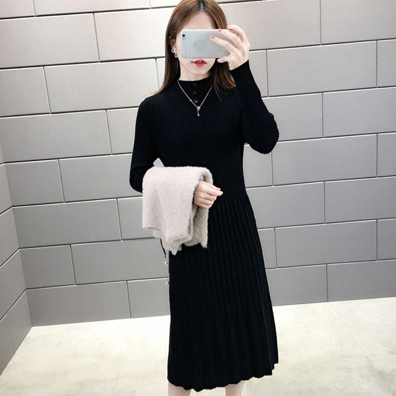 Women's Sweater Dress Set Autumn Waist Knit Mohair Vest and High Neck Slim Sweater Dress Two-piece Suit Ladies Outfits