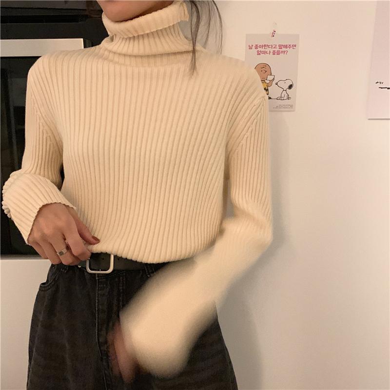 Turtleneck Sweaters Women Pullover Knitted Sweaters Plus Size Casual Solid Long Sleeve Sweater Coat Jumper Pullovers Fall Winter Women Sweater Jumper