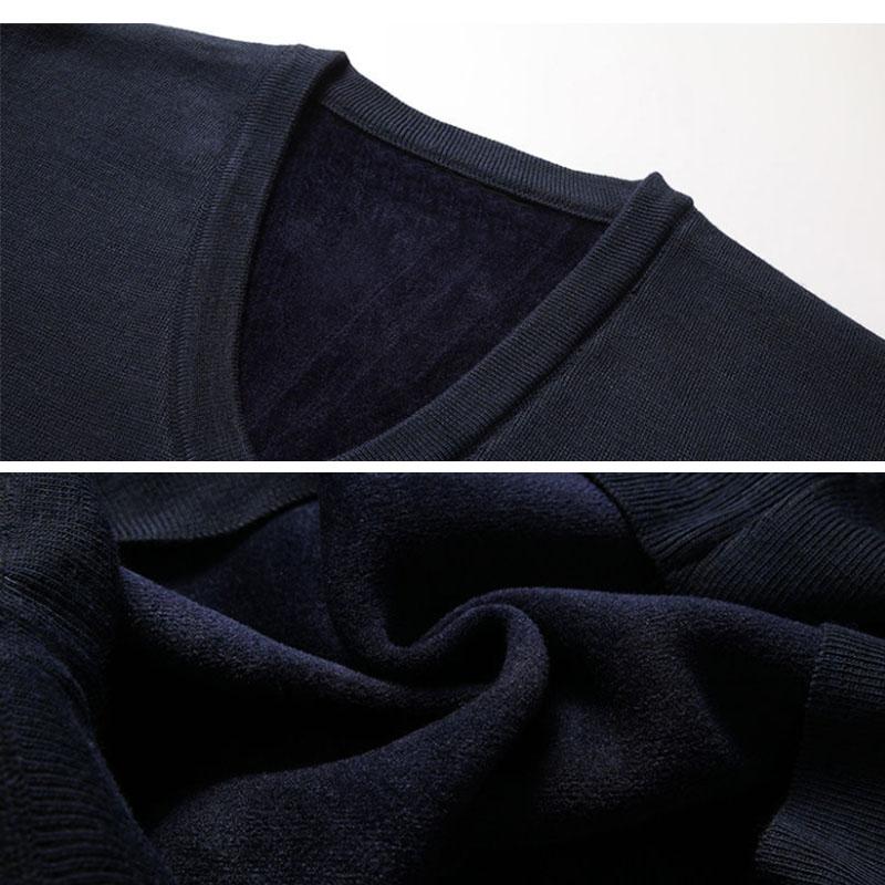 Autumn and Winter Sweaters Plus Velvet Thick Warm Pullover Sweater V-neck Top Suitable for Middle-aged and Elderly Men