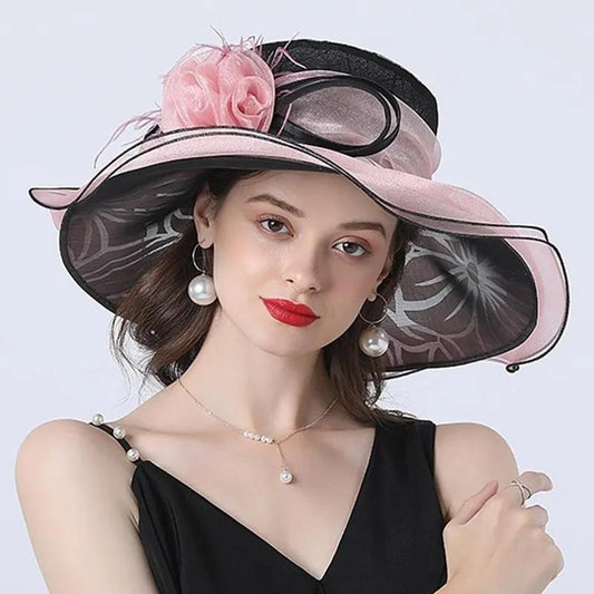 Summer Organza Hat Brim Shade Ladies European and American Style Fashion Decorative Hat Big Brim Hat