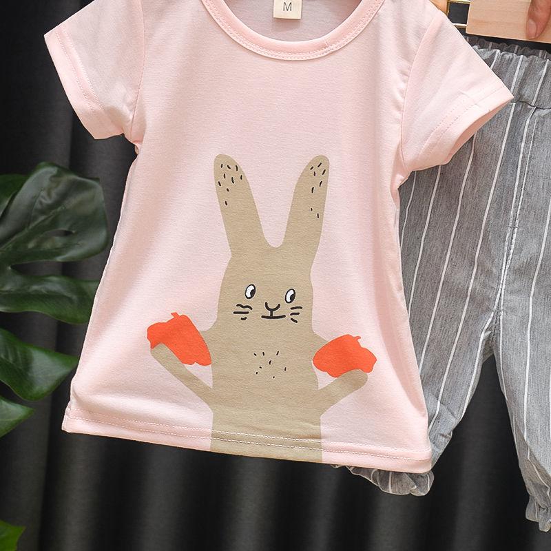 2PCS Children Clothing Set Spring Summer Girls Suits Printing Short Sleeve Tops + Pants Clothing Set