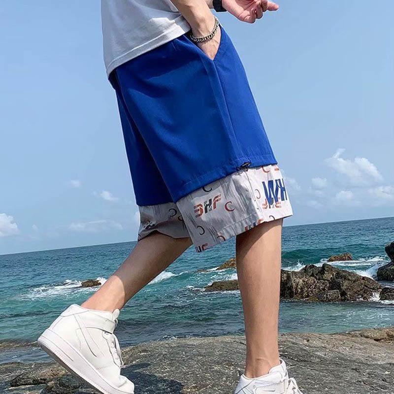 Summer Thin Shorts Men's Basketball Leisure Sports Five Points Outside Wear Beach Pants Large Size Loose Stitching Shorts