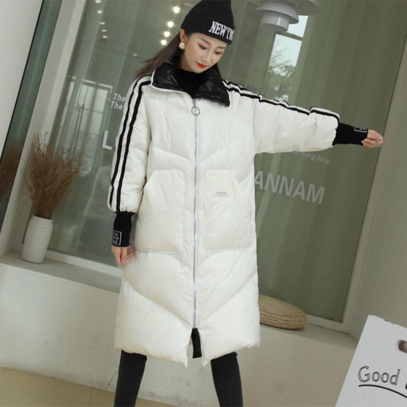 Women's White Duck Down Stand-collar Shiny Down Jacket Mid-length Korean Loose Padded Jacket Warm Cotton Coat Winter Quilted Jacket