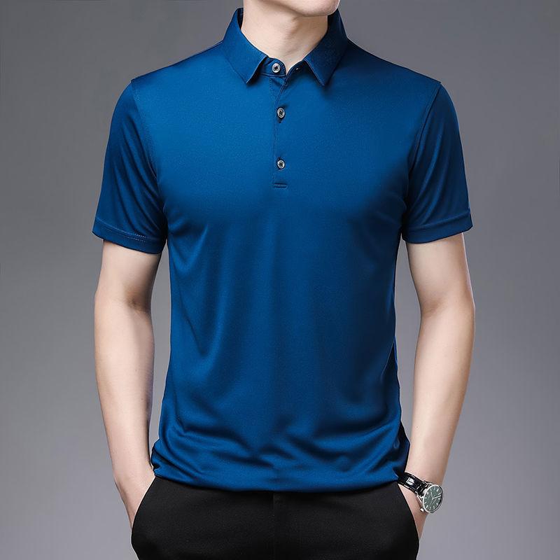 Men's Short-sleeved  Fir Lapel Thin Spring and Summer New Short-sleeved Solid Color T-shirt Young and Middle-aged Dad Casual