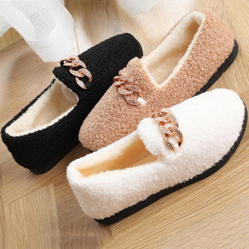 Winter Warm Cotton Slippers Ladies Indoor Thick-soled Non-slip Warm-keeping Bag-heeled Cotton Shoes Soft Bottom Hairy Confinement Peas Shoes