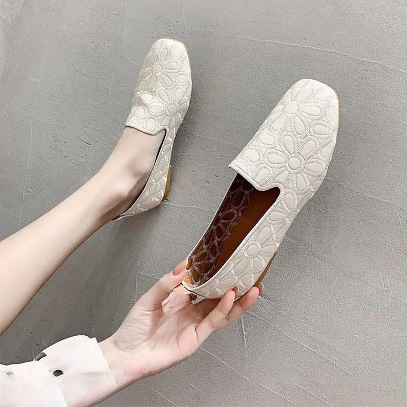 Large Size Square Toe Peas Shoes Women's Spring and Summer Single Shoes Flat Shoes Soft Bottom Comfortable Pumps