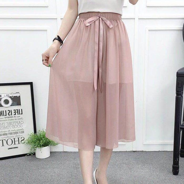 WTEMPO Chiffon Cropped Trousers Cool Summer Thin Women Loose High Waist Wide Leg Straight Pants Casual Comfortable Office Home Beach Sunscreen