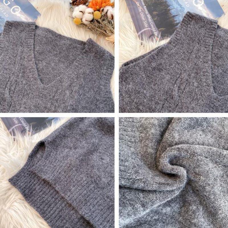 Spring Autumn College Style V-neck Sleeveless Vest Sweater Women Loose Casual Vest Vest Sweater Students