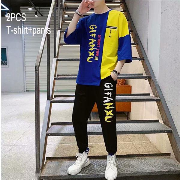 Men's Set Summer Printing Short-Sleeved T-Shirt Shorts Sportswear Tops Suit 2 Pieces Men's Set