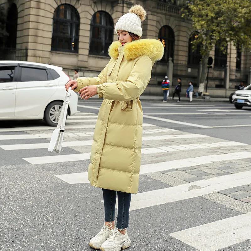 Down Jacket Winter Ladies Fashion Korean Big Fur Collar Thick Warm Hooded Mid-length Plus Size Cotton Jacket