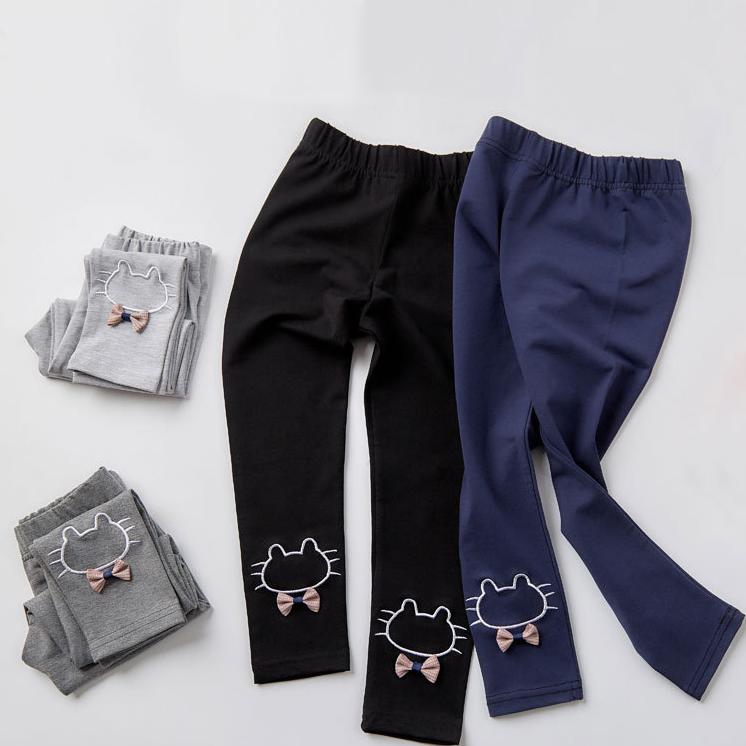 Girls' Leggings Children's Spring and Autumn Thin Bow Cartoon Cropped Trousers Baby Outer Wear and Inner Wear