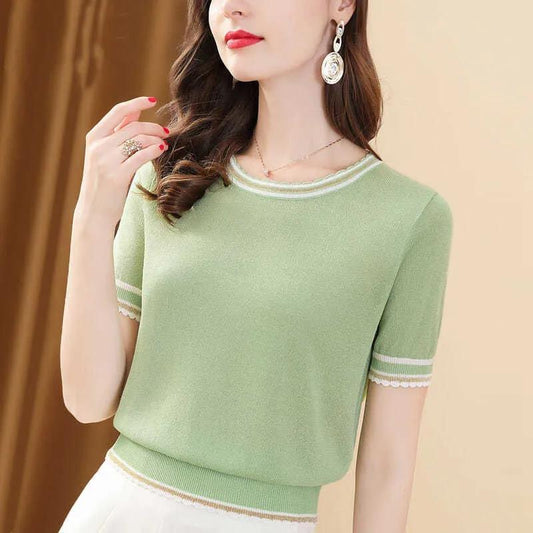 Women's Loose Round Neck T-shirt Mid-sleeve Top Summer Bottoming Shirt