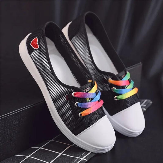 Women's Summer Hollow Mesh Shoes Female All-match Flat Canvas Shoes Shallow Mouth Slip-on Shoes