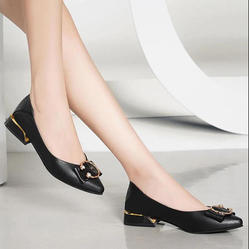 Single Shoes Women's Soft Leather Midsole with Shallow Pointed Toe Soft Leather Mary Jane Shoes Thick Heel Shoes for Work Wear Leather Shoes