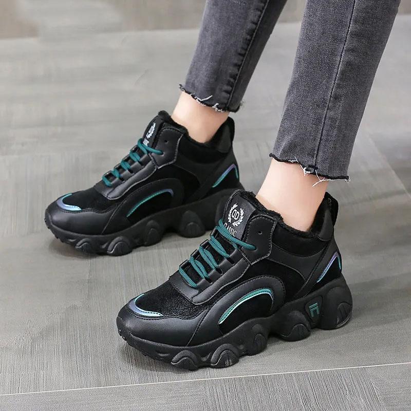 Plus Velvet Old Shoes Women Autumn and Winter Cotton Shoes All-match Sports Shoes Warm Shoes Winter Shoes Leather Casual Shoes