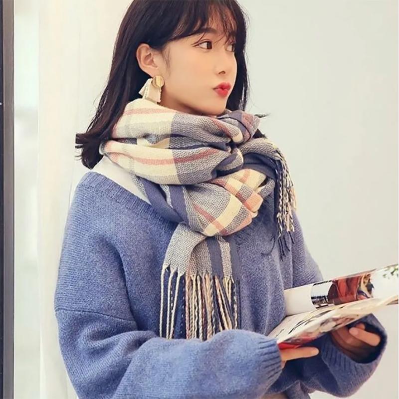 Plaid Scarf Ladies Autumn and Winter Korean Style All-match Cute Shawl Warm Thick Scarves for Women