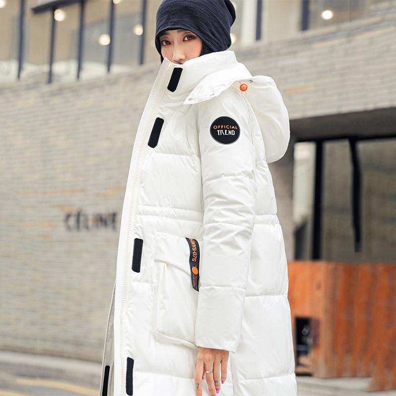 Women's Winter Korean Style Loose Quilted Coat Warm Stand-up Collar Down Jacket Women's Bright Face Long Down Jacket